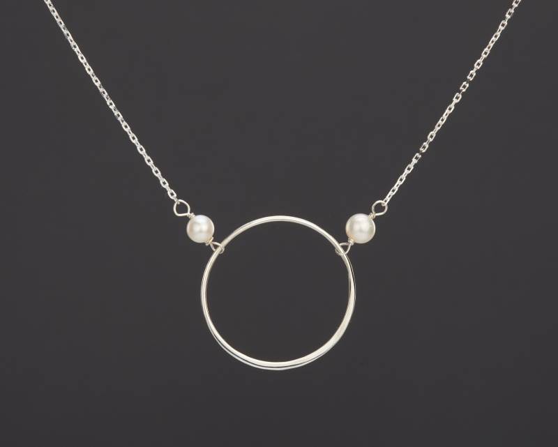 Große Karma Kreis Halskette Mit Zwei Süßwasser Perlen, Bester Freund Geschenk, Brautjungfer Geschenk, Hochzeitsschmuck, Abschlussgeschenk von tydesign