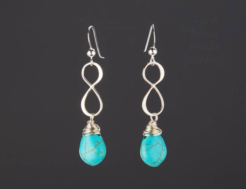 sterling Silber Infinity Türkis Ohrringe, Geburtsstein Benutzerdefinierte Hochzeit Farbe, Brautjungfer Geschenk, Hochzeitsschmuck von tydesign