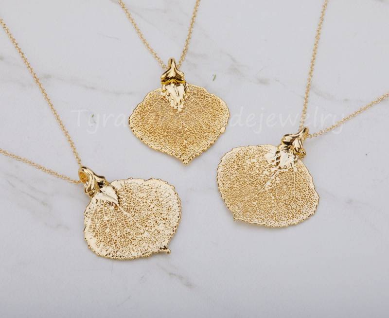 24K Gold Getauchte Aspen Blatt Halskette, Brautjungfer Geschenk Mit Hinweiskarte von tyrahandmadejewelry