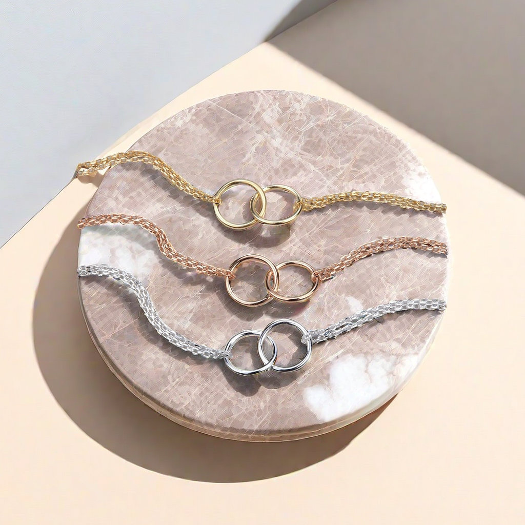 Best Friends Armband, Silber, Rose Gold, Zwei Kreis Armband, Eternity Liebe Kreis, Sisterhood Geschenk, Hochzeitsschmuck, Brautjungfer Geschenk von tyrahandmadejewelry