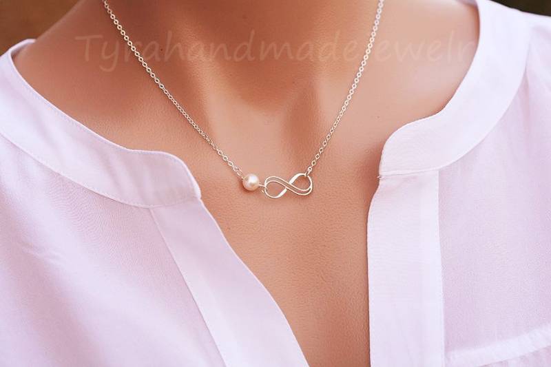 Doppel Infinity Halskette Mit Benutzerdefinierten Geburtsstein, Benutzerdefinierte Nachricht Karte, Ewigkeit Liebe Halskette, Brautjungfer Geschenk von tyrahandmadejewelry