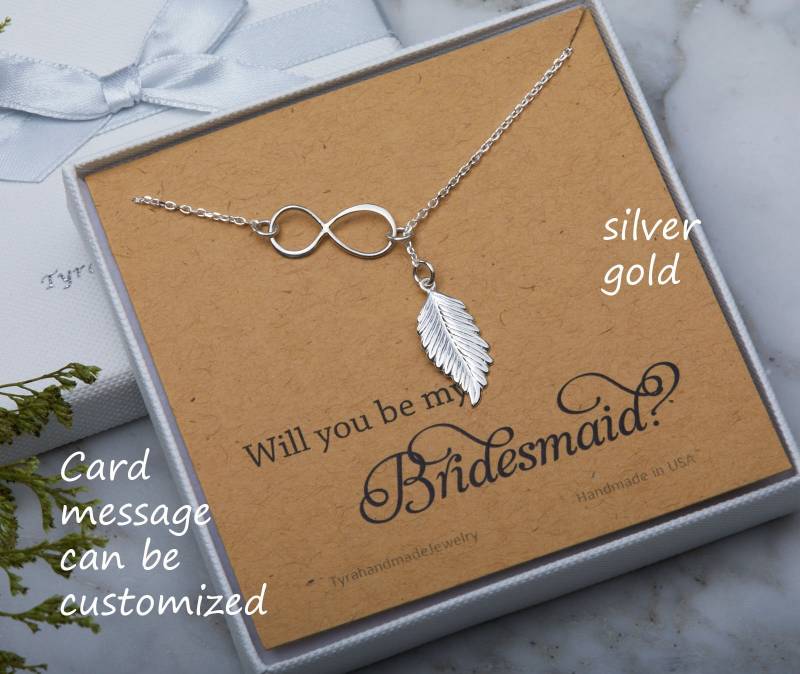 Gold Infinity Feder Lasso, Lange Blatt Y-Halskette, Brautjungfer Unendlichkeit Halskette, Hochzeitsschmuck, Acht Modeschmuck Hinweis von tyrahandmadejewelry