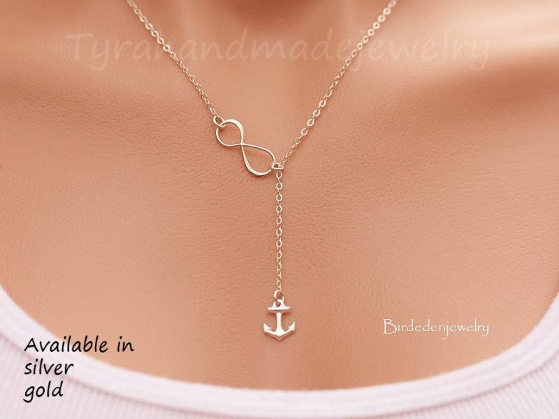 Infinity Anker Lariat, Sterling Silber Oder Gold Y Halskette, Hoffnung Stärke Anker, Seitlich Infinity, Figur Acht.graduierung Geschenk, Marine Frau von tyrahandmadejewelry