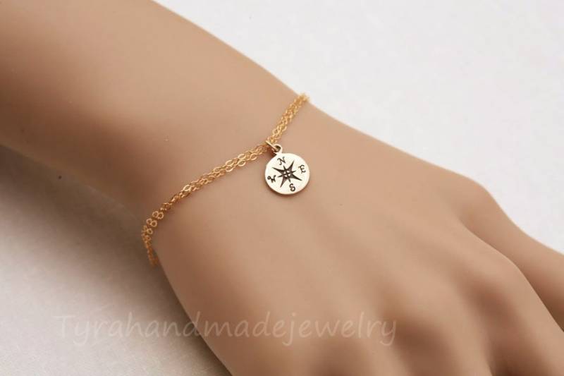 Kompass-Armband, Graduierung Geschenk, Schwesternschaft Brautjungfer Beste Freundin Freundschaft Silber, Gold, Benutzerdefinierte Schmuck-Note von tyrahandmadejewelry