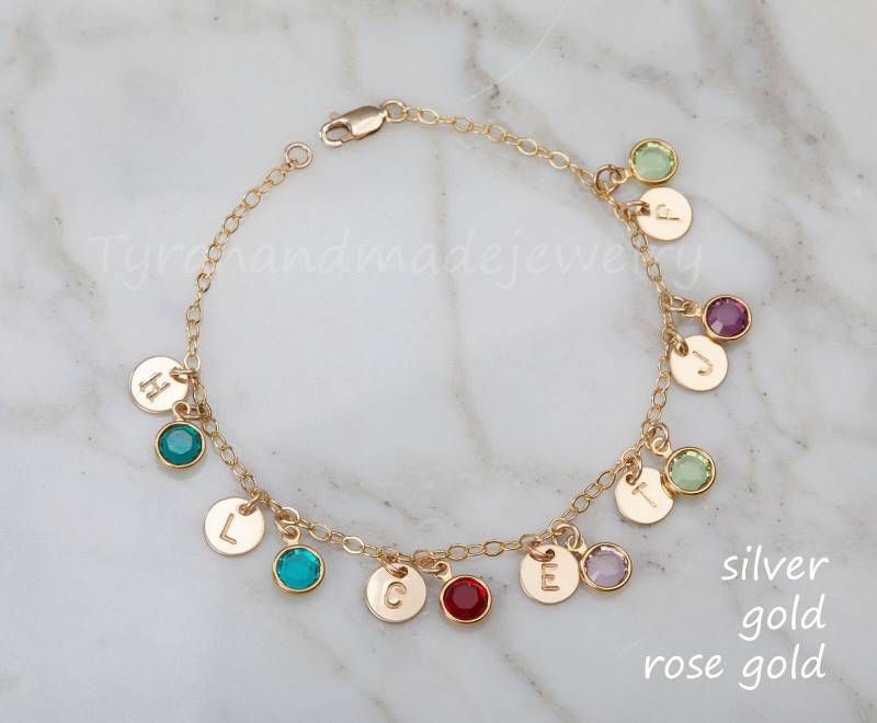 Oma Schmuck, Personalisierte Anfangsstein Armband, Mehrere Anfangsscheibe/Brithstone 14K Goldarmband Für Super Oma, Großmutter Geschenk Oma Schmuck, Personalisierte Anfangsstein Armband, Mehrere Anfangsscheibe/Brithstone 14K Goldarmband Für Super Oma, Großmutter Geschenk von tyrahandmadejewelry