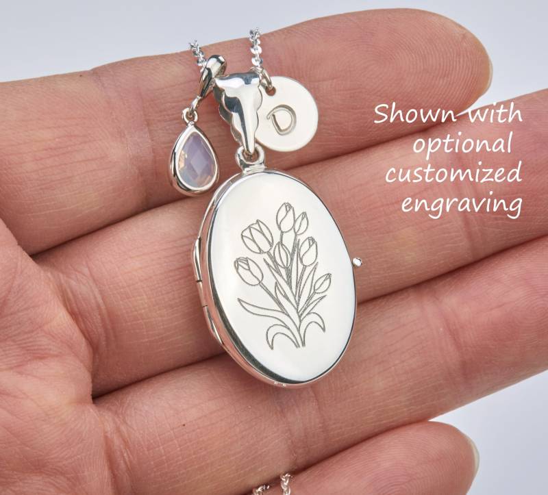 Ovale Medaillon-Halskette Aus Sterlingsilber Mit Foto, Personalisierte Charms, Graviertes Medaillon Zum Verlust Der Familie, Individuelle Initiale von tyrahandmadejewelry