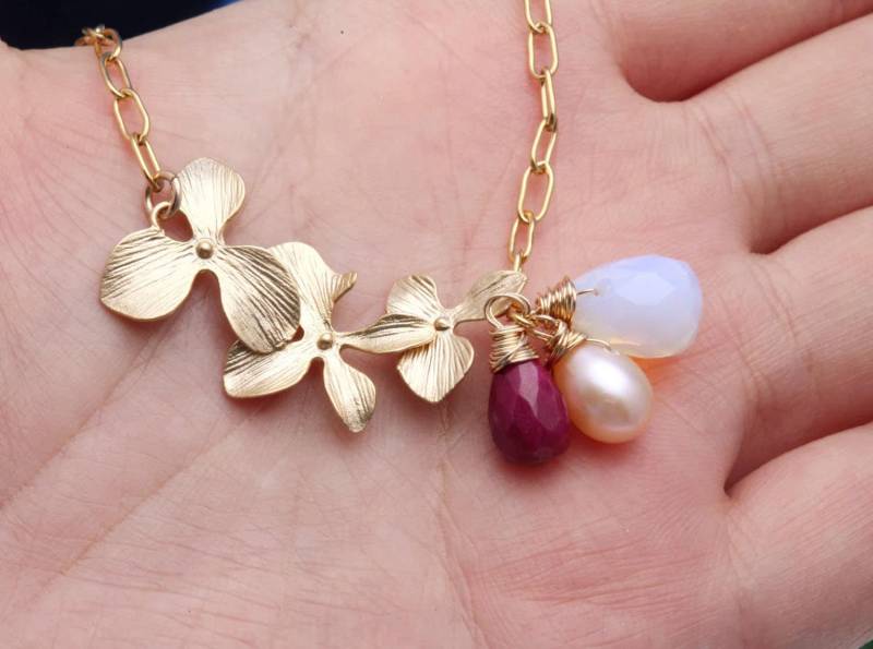 Personalisierte Orchidee Armband, Benutzerdefinierte Geburtsstein, Schwesternschaft Beste Freundin Geschenk, Blumenmädchen Schmuck, Brautjungfer Personalisierte Orchidee Armband, Benutzerdefinierte Geburtsstein, Schwesternschaft Beste Freundin Geschenk, Blumenmädchen Schmuck, Brautjungfer von tyrahandmadejewelry