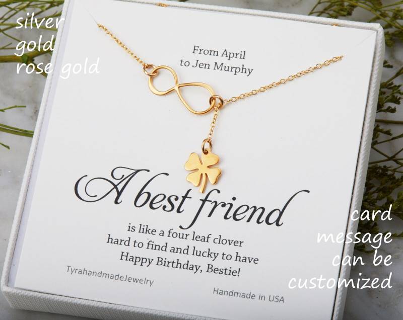 Vier Blatt Klee Infinity Halskette, Glück Charme Kleeblatt Lariat, Beste Freundin Geschenk, St. Patricks Day Schwesternschaft Benutzerdefinierte Vier Blatt Klee Infinity Halskette, Glück Charme Kleeblatt Lariat, Beste Freundin Geschenk, St. Patricks Day Schwesternschaft Benutzerdefinierte von tyrahandmadejewelry
