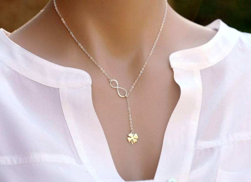 Vier Blatt Klee Infinity Lariat Y Halskette, Kleeblatt Shamrock, Bester Freund Geschenk, St Patricks Day Schwesternschaft, Glücksbringer Vier Blatt Klee Infinity Lariat Y Halskette, Kleeblatt Shamrock, Bester Freund Geschenk, St Patricks Day Schwesternschaft, Glücksbringer von tyrahandmadejewelry