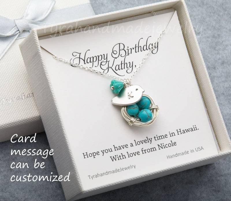 Vogelnest-Halskette, Türkis-Eier, Erste Vogel-Anhänger, Sterling Silber Kette von tyrahandmadejewelry
