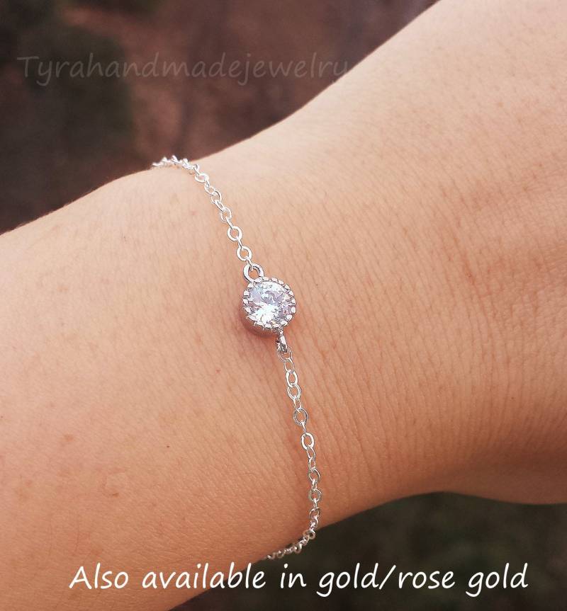 Winzigen Cz Punkt Armband, Silber Oder Gold, Diamantschliff Brautjungfer Geschenk, Mutter Hochzeit Brautschmuck, Schmuck Hinweis von tyrahandmadejewelry