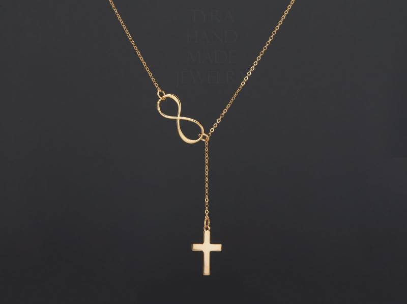 sterling Silber Seitlich Unendlichkeit Kreuz Halskette, Unendlichkeit Lariat, Gesegneter Glaube Halskette, Beste Freundin Geschenk, Paten Geschenk von tyrahandmadejewelry