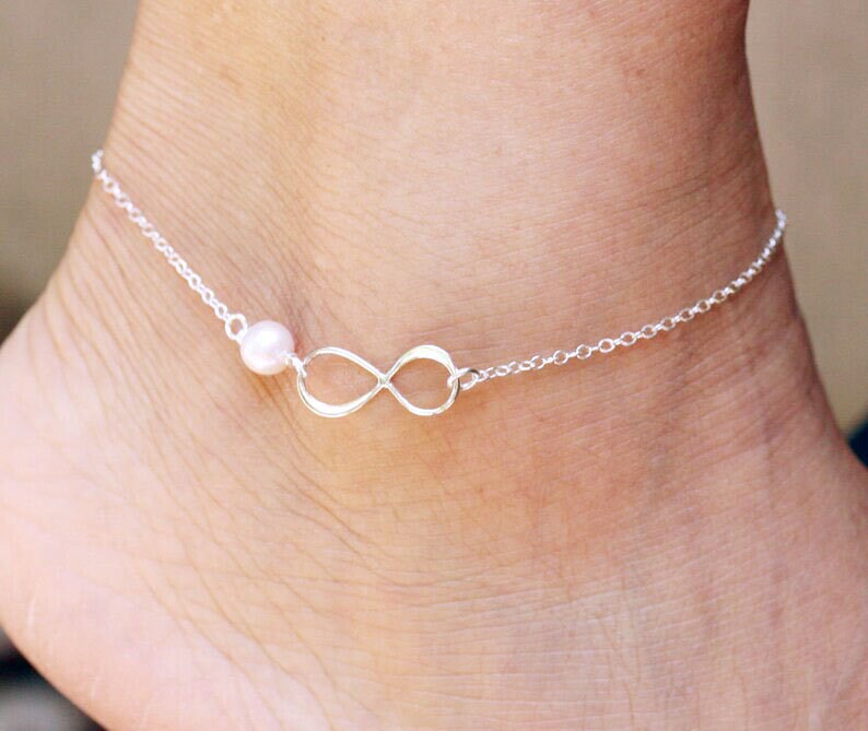 sterling Silber Unendlichkeit Perle Fußkettchen, Brautjungfer Mutter Schwiegermutter Geschenk, Des Bräutigams Hochzeit Schmuck Geschenk von tyrahandmadejewelry