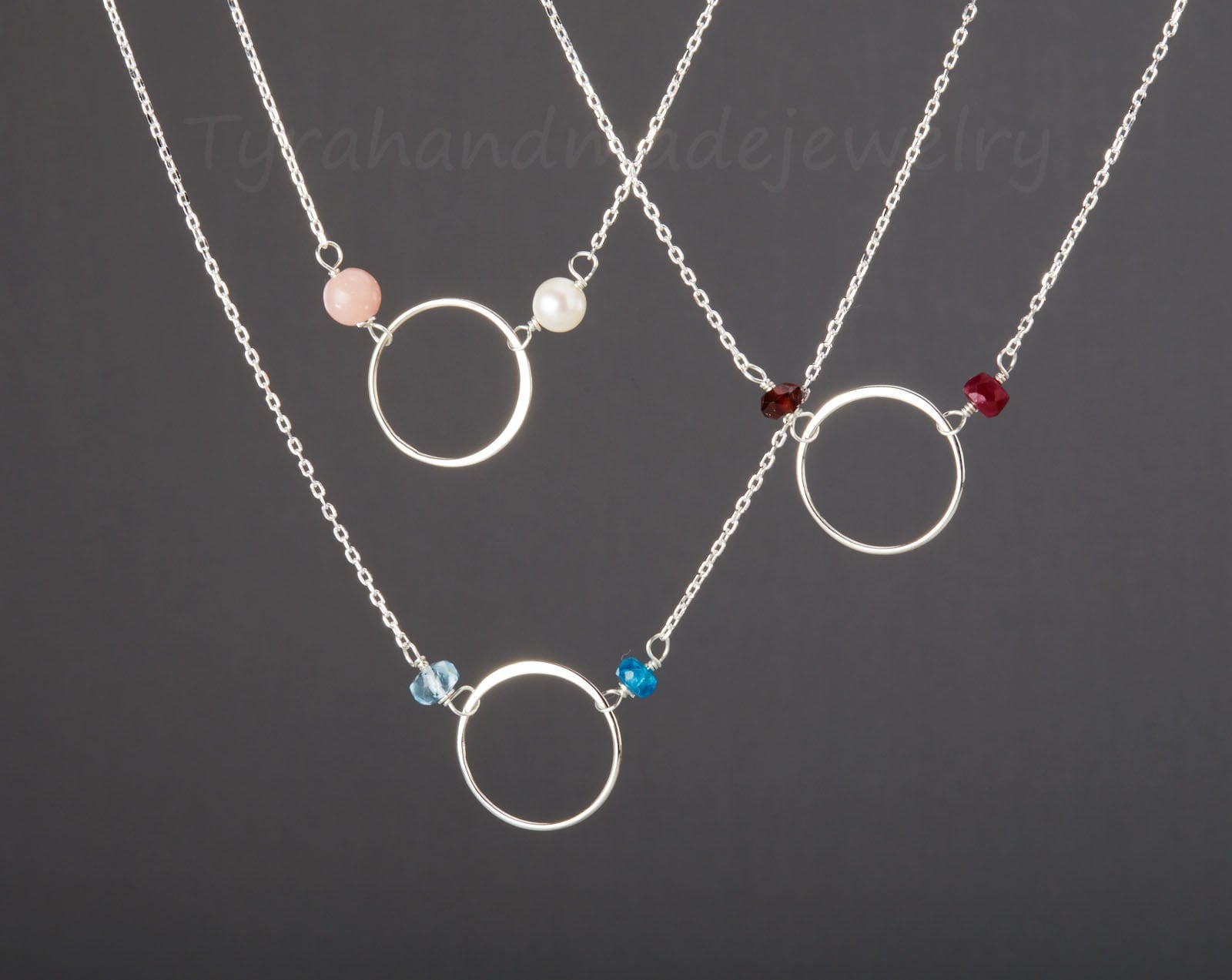 Geburtsstein Und Kreis Halskette, Personalisierte Karma Ewigkeit Kreis, Benutzerdefinierte Brautjungfer Geschenk, Hochzeit Schmuck von tyrahandmadejewelry2