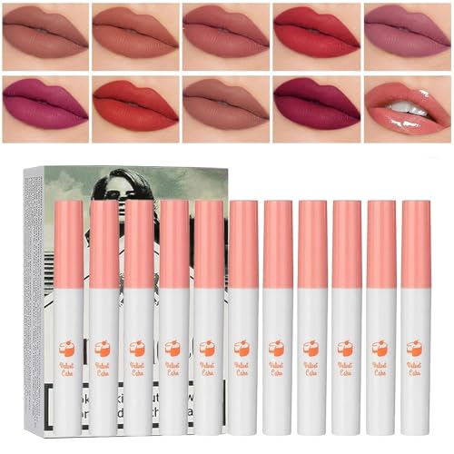 Lana Dels Rey Lipstick, 10 Farben Matte Lipstick Lipgloss, Matt Hochpigmentierter Geschmeidige, Velvet Lip Glaze Wasserfester, Lang Anhaltender, Nicht Klebender Flüssiger Lip Gloss von tysumeoy
