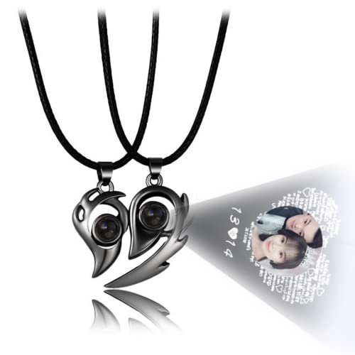 2 Stück modische Herzprojektion 100 Sprachen I Love You Halskette Klassisch Romantisch Liebe Erinnerung Paar Schmuck Valentinstag Geschenk (B) von tyu