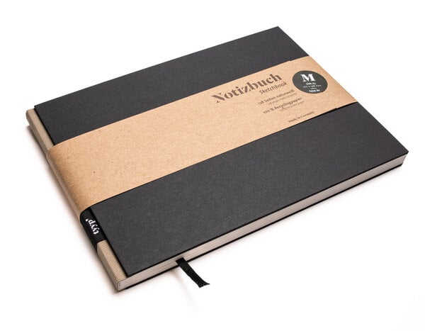 tyyp Nachhaltiges Skizzenbuch A5 (Schwarz), Querformat aus 100 % Recyclingpapier „BerlinBook“ von tyyp