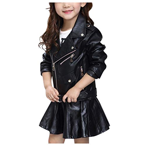 uBabamama kinder Einfarbig Lederjacke Beiläufige Outwear Mode Bikerjacke aus Kunstleder Lederimitat Mantel Gesteppt für Kinder von uBabamama