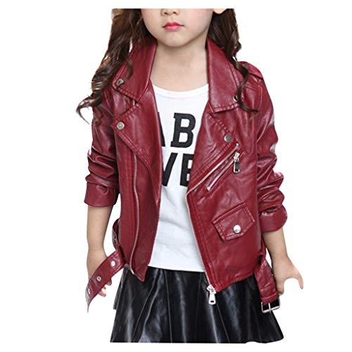 uBabamama kinder Einfarbig Lederjacke Beiläufige Outwear Mode Bikerjacke aus Kunstleder Lederimitat Mantel Gesteppt für Kinder von uBabamama