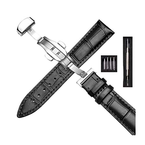 Uhrenarmbänder für Herren, 16-mm-/18-mm-/20-mm-/22-mm-Armband, Bambusmuster-Armband, Lederuhr mit Faltbarer Doppeldruck-Schmetterlingsschnalle, Uhrenzubehör mit Installationswerkzeug(Type 01,16mm) von uHLANQC