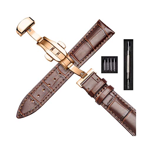 Uhrenarmbänder für Herren, 16-mm-/18-mm-/20-mm-/22-mm-Armband, Bambusmuster-Armband, Lederuhr mit Faltbarer Doppeldruck-Schmetterlingsschnalle, Uhrenzubehör mit Installationswerkzeug(Type 04,16mm) von uHLANQC