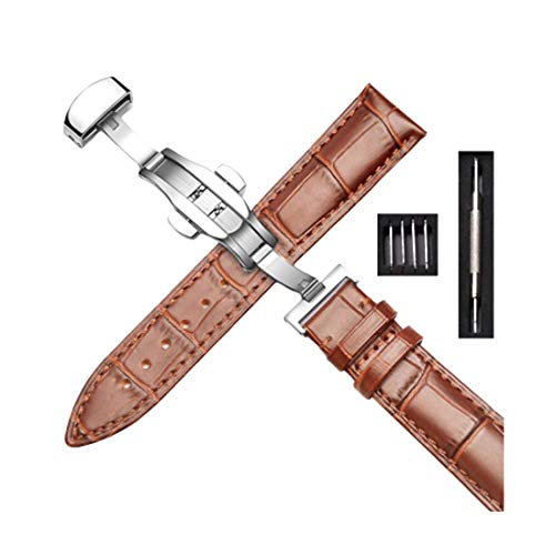 Uhrenarmbänder für Herren, 16-mm-/18-mm-/20-mm-/22-mm-Armband, Bambusmuster-Armband, Lederuhr mit Faltbarer Doppeldruck-Schmetterlingsschnalle, Uhrenzubehör mit Installationswerkzeug(Type 06,20mm) von uHLANQC