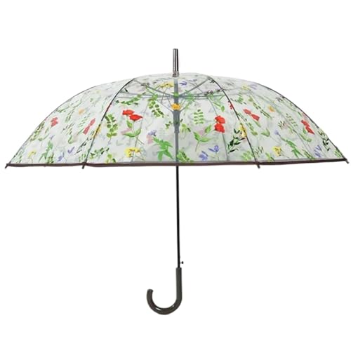uHLANQC Regenschirme für Regen Sonnenschirm, transparenter Regenschirm mit Buntem Blumenmuster, halbautomatischer gebogener Griff for Damen und Herren(Brown) von uHLANQC