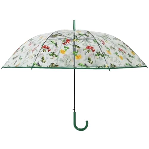uHLANQC Regenschirme für Regen Sonnenschirm, transparenter Regenschirm mit Buntem Blumenmuster, halbautomatischer gebogener Griff for Damen und Herren(Green) von uHLANQC
