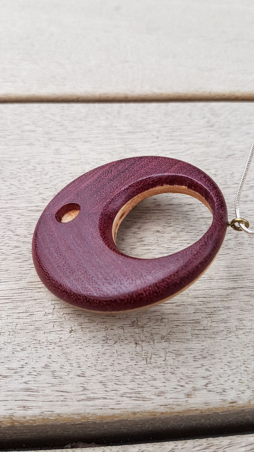 Lila Herz Holz Anhänger Halskette Sterling Silber Boho Schmuck von uWOODlike