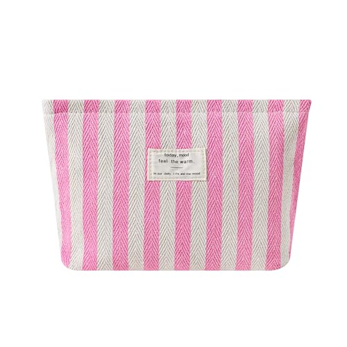 Gestreifte Make-up-Tasche aus Segeltuch mit Reißverschluss, klein, waschbar, Organizer-Tasche mit Canvas-Futter für Damen und Mädchen, 01rosa von uekeboag