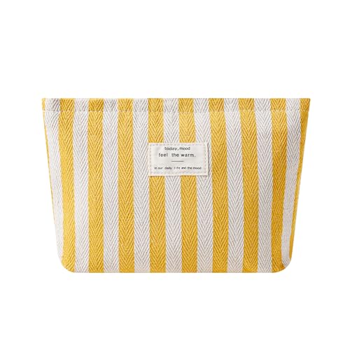 Gestreifte Make-up-Tasche aus Segeltuch mit Reißverschluss, klein, waschbar, Organizer-Tasche mit Canvas-Futter für Damen und Mädchen, 03gelb von uekeboag