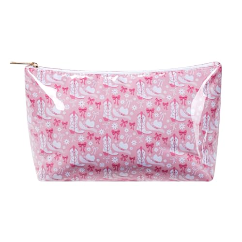 Große wasserdichte PVC-Strand-/Pool-Make-up-Tasche mit Schleifenmuster, niedliche Kosmetiktasche mit Reißverschluss, Kokette, Reise-Kulturbeutel für Damen und Mädchen, 02Stiefelschleife von uekeboag