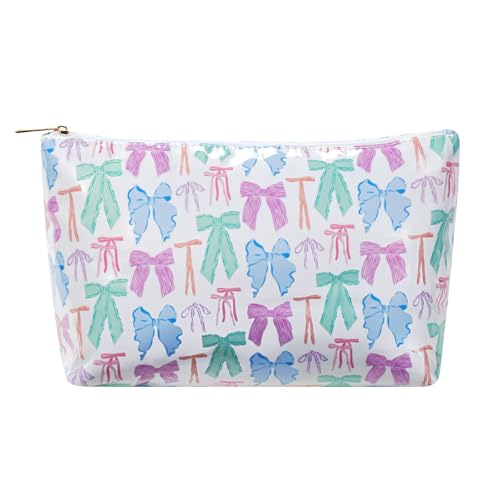 Große wasserdichte PVC-Strand-/Pool-Make-up-Tasche mit Schleifenmuster, niedliche Kosmetiktasche mit Reißverschluss, Kokette, Reise-Kulturbeutel für Damen und Mädchen, 04 bunte Schleifen von uekeboag