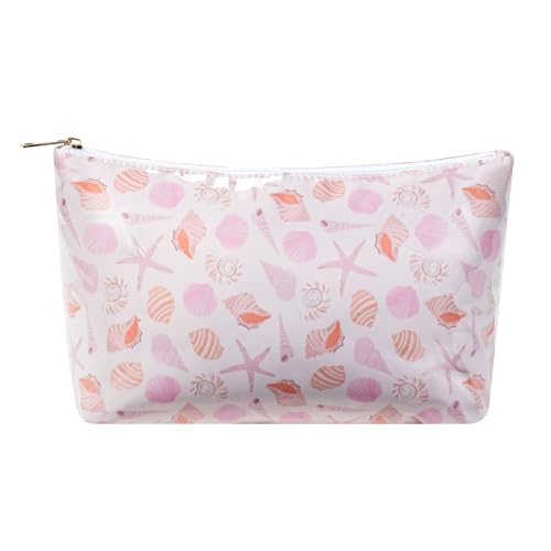 Große wasserdichte PVC-Strand-/Pool-Make-up-Tasche mit Schleifenmuster, niedliche Kosmetiktasche mit Reißverschluss, Kokette, Reise-Kulturbeutel für Damen und Mädchen, 07Shell von uekeboag