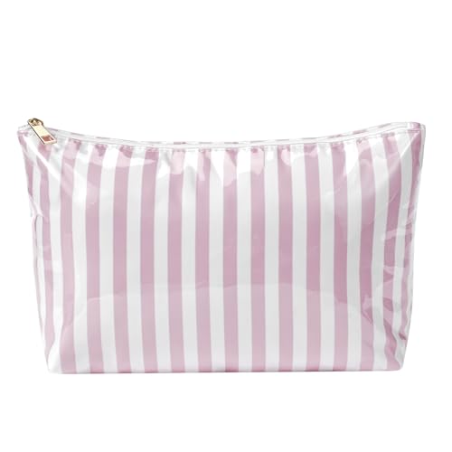 Große wasserdichte PVC-Strand-/Pool-Make-up-Tasche mit Schleifenmuster, niedliche Kosmetiktasche mit Reißverschluss, Kokette, Reise-Kulturbeutel für Damen und Mädchen, 08Striated Pink von uekeboag