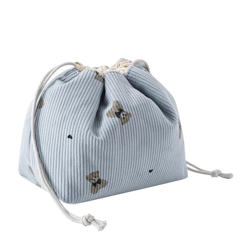 Niedliche, weiche Make-up-Tasche aus Cord mit Kordelzug und Leinenfutter, ästhetischer Kosmetiktasche mit Bärenmuster für Damen und Mädchen, Kawaii-Reise-Make-up-Organizer, 03Blue Bear von uekeboag