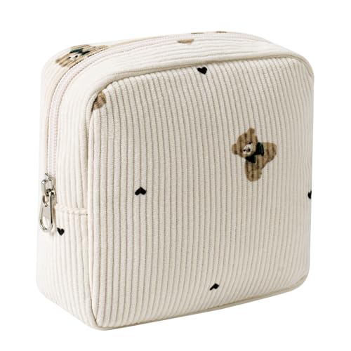 Niedliche kleine Make-up-Tasche aus Cord mit Reißverschluss, Mini-Kokette, ästhetische Tasche mit Bärenmuster für Geldbörse, Schlüsseltasche, Lippenstift, Kartenhalter, Datenkabel-Organizer für Damen von uekeboag