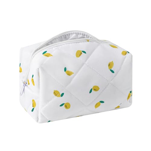 Süße kleine Make-up-Tasche aus Baumwolle, gesteppt, mit Reißverschluss, mit kokettem Bär, für Damen und Mädchen, Kawaii-Reise-Kosmetiktasche für Geldbörse, 17 Zitronengelb von uekeboag