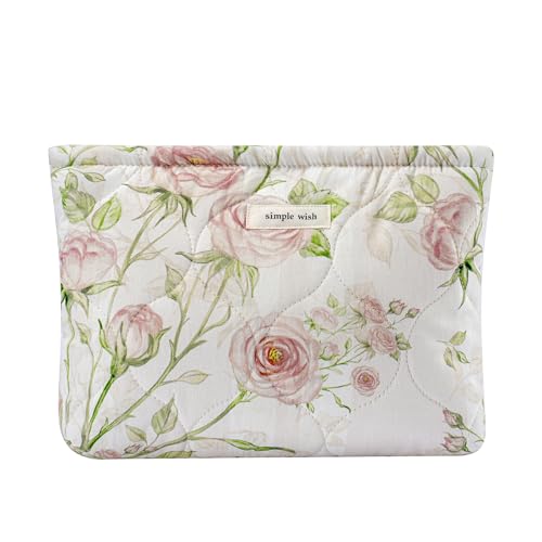 uekeboag Gesteppte Make-up-Tasche aus Baumwolle mit Blumenmuster, kokett, gesteppt, Kosmetiktasche für Damen und Mädchen, ästhetische Organizer-Tasche, niedliche Reise-Kulturbeutel, 02Pink Rose von uekeboag