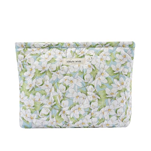 uekeboag Gesteppte Make-up-Tasche aus Baumwolle mit Blumenmuster, kokett, gesteppt, Kosmetiktasche für Damen und Mädchen, ästhetische Organizer-Tasche, niedliche Reise-Kulturbeutel, 04Gardenia von uekeboag