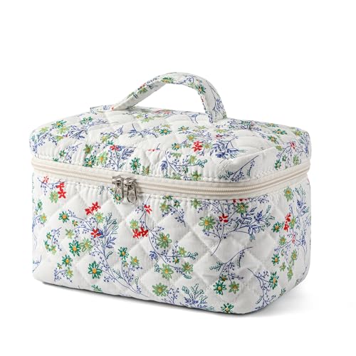 uekeboag Große Reise-Make-up-Tasche für Damen, gesteppt, Blumenmuster, Baumwolle, Kosmetiktasche, Kosmetiktasche, Kosmetiktasche, Kosmetiktasche, Kosmetiktasche, Kosmetiktasche, Kosmetiktasche, von uekeboag