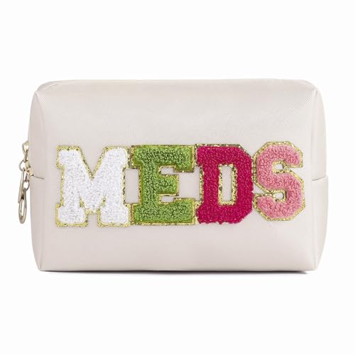 uekeboag Make-up-Tasche aus PU-Leder mit Reißverschluss, niedliche Chenille-Buchstaben-Patches, rosa, Reise-Kulturbeutel für Frauen und Mädchen, den täglichen Gebrauch, tragbare von uekeboag