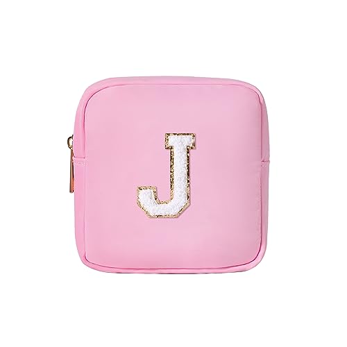 uekeboag Personalisierte Initiale Nette Rosa Make-up Tasche Monogrammiert Geburtstagsgeschenk für Frauen und Mädchen, Chenille Brief Preppy Kosmetiktasche mit Reißverschluss Wasserdichte Nylon Reise von uekeboag