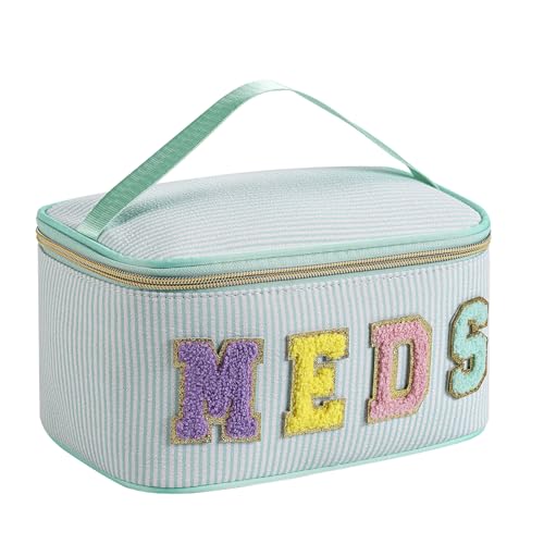 uekeboag Personalisierte Make-up-Tasche aus Chenille, Motiv: Seersucker MEDS, große Größe, Medizin RX-Kosmetiktasche mit Tragegriff oben, Reise-Organizer-Tasche für Damen und Mädchen, 02 Hellgrün von uekeboag
