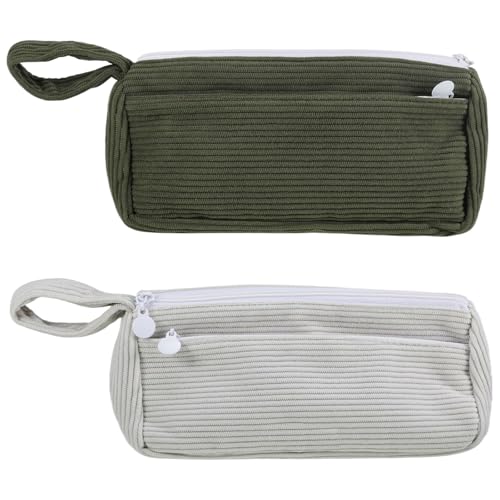 2 Stück Mäppchen Federmäppchen Mäppchen Cord-Stoff Mädchen Teenager Federtasche Mädchen Student Stiftemappe Pencil Case Stiftetasche Groß Kapazität Schulmäppchen Schlamppermäppchen für Schule, Büro von ueslwser