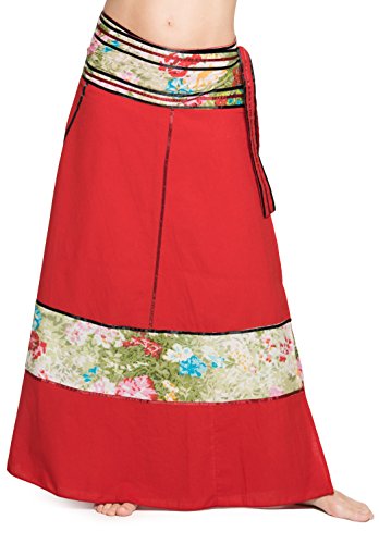ufash Wickelrock Boho Goa Gipsy - Bunter Maxirock lang aus Indien, mit Bändern - Rock für Damen & Herren - im Winter & Sommer, Rot 4 von ufash