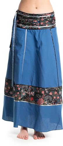 ufash Wickelrock Goa Gipsy - Bunter Maxi Rock lang aus Indien, mit Bändern, Blau, Einheitsgröße von ufash