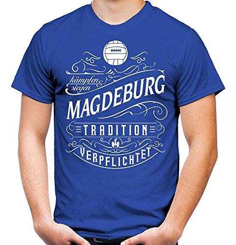 Mein Leben Magdeburg Männer und Herren T-Shirt | Fussball Ultras Geschenk | M1 Front (XL, Blau) von uglyshirt87