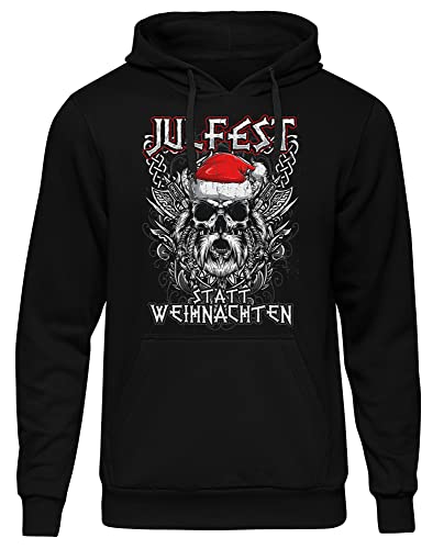 uglyshirt87 Julfest statt Weihnachten Herren Kapuzenpullover | Wikinger Kleidung Herren - Fussball - City - Wikinger Tshirt Pullover - Odin Hoodie - Weihnachten Wikinger | Schwarz (4XL) von uglyshirt87