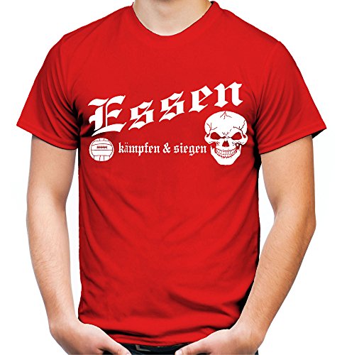 Essen kämpfen & Siegen Männer und Herren T-Shirt | Fussball Ultras Geschenk | M1 (L, Rot) von uglyshirt89